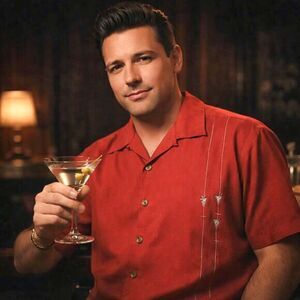 Joe Marlin Martini Embroidered Short Sleeved Button Down Shirt L